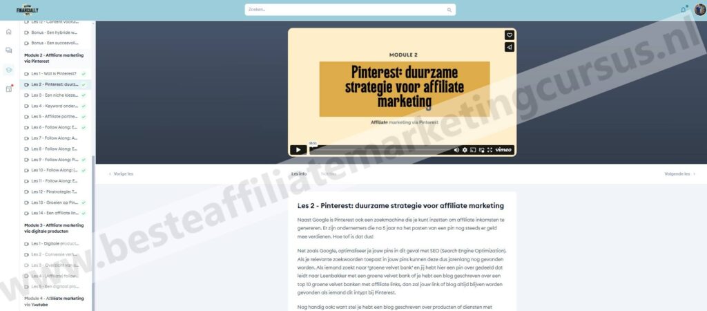 Op deze foto zie je de Become financially free membership, mijn #1 van Beste Affiliate Marketing cursus