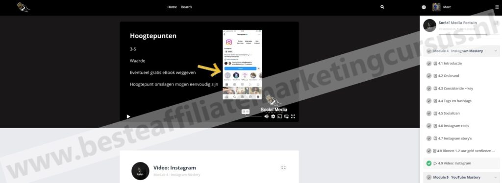 Op deze foto zie je Social Media Fortuin, mijn #5 van Beste Affiliate Marketing cursus